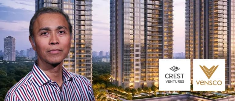 Coverage of the Crest Ventures and Vensco Group joint development, set against a render of the Crest Golfshire towers